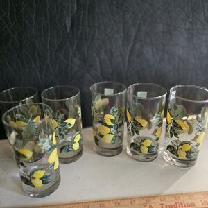 Vintage Set Of 6 Lemon Print Glass Tumblers Set, Sunbeam